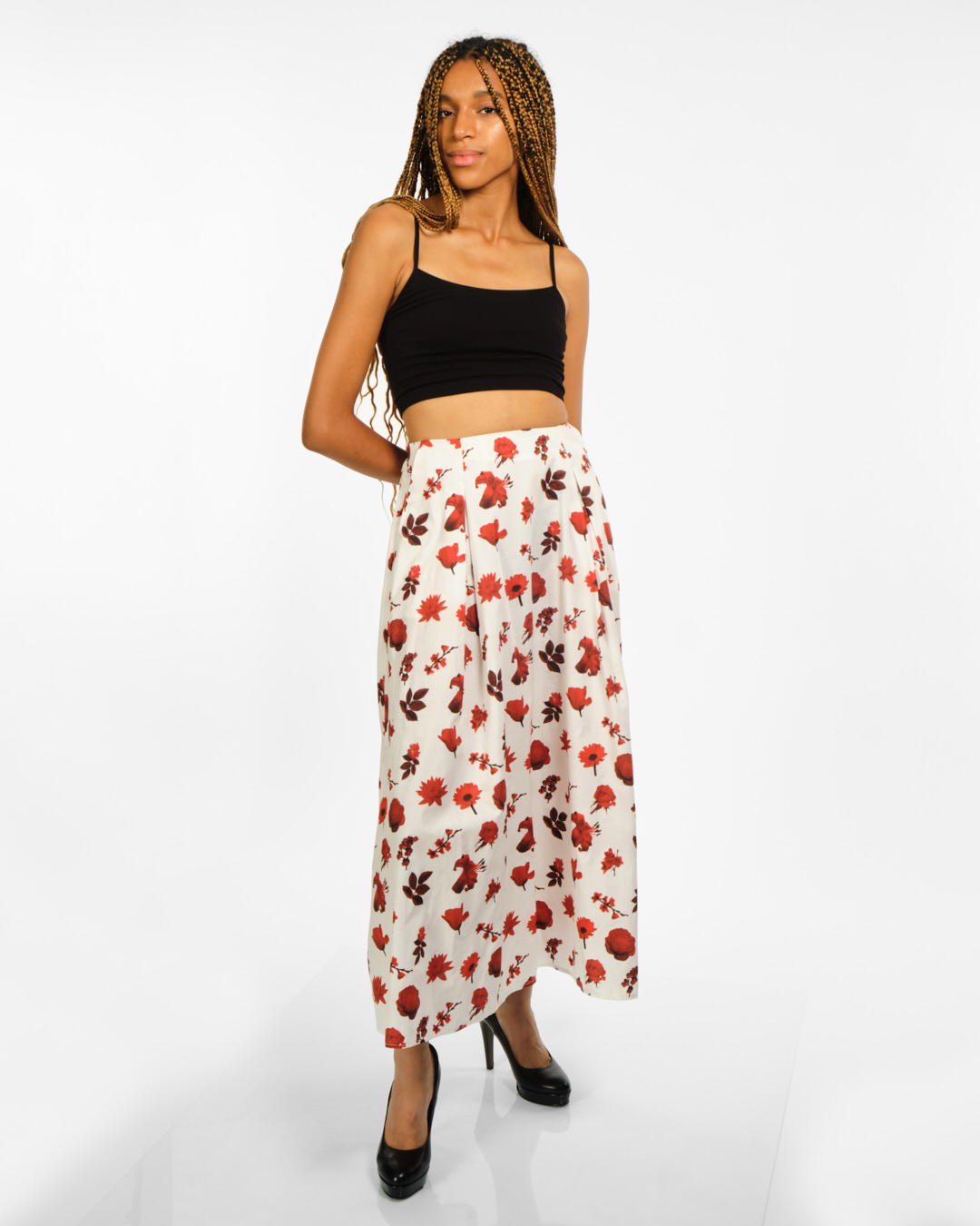 Ago Red Flower Long Skirt40